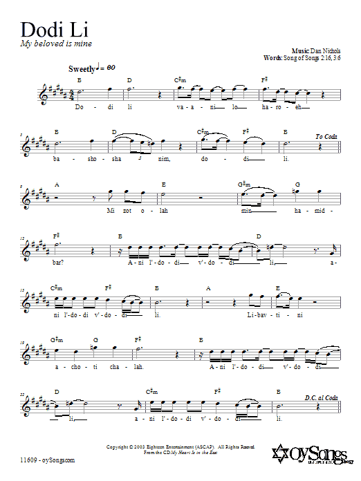 Dan Nichols Dodi Li sheet music notes and chords. Download Printable PDF.