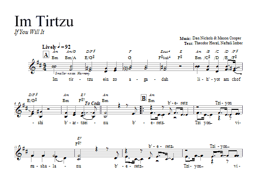 Dan Nichols Im Tirtzu sheet music notes and chords. Download Printable PDF.