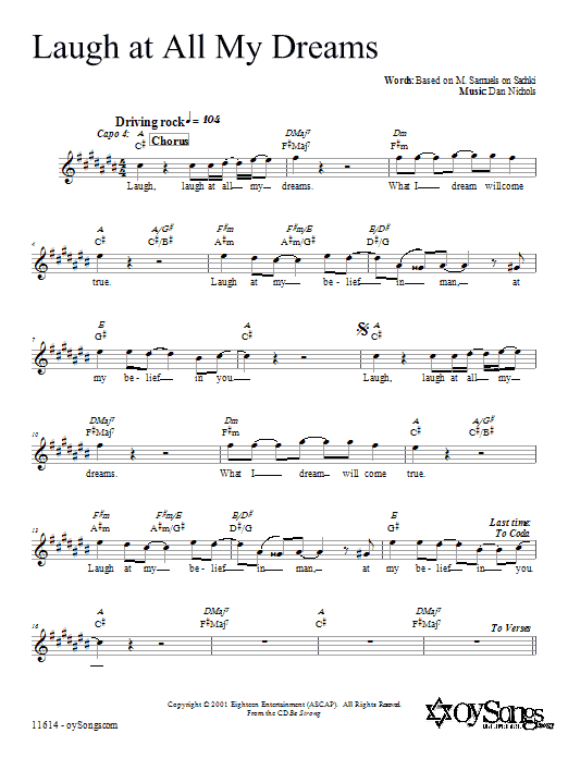 Dan Nichols Laugh at All My Dreams sheet music notes and chords arranged for Lead Sheet / Fake Book