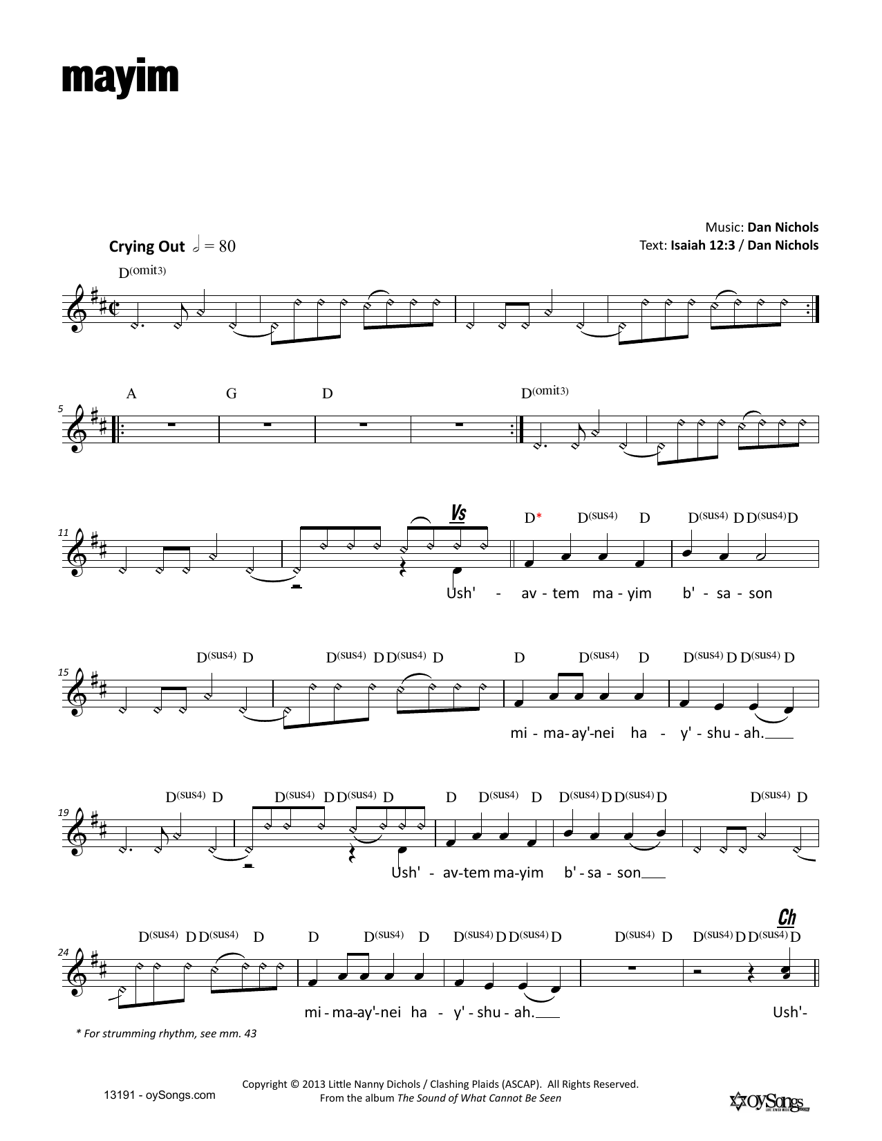 Dan Nichols Mayim sheet music notes and chords. Download Printable PDF.