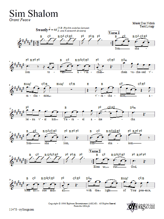 Dan Nichols Sim Shalom sheet music notes and chords. Download Printable PDF.