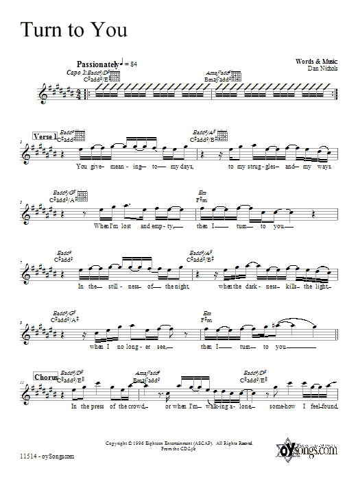 Dan Nichols Turn to You sheet music notes and chords. Download Printable PDF.