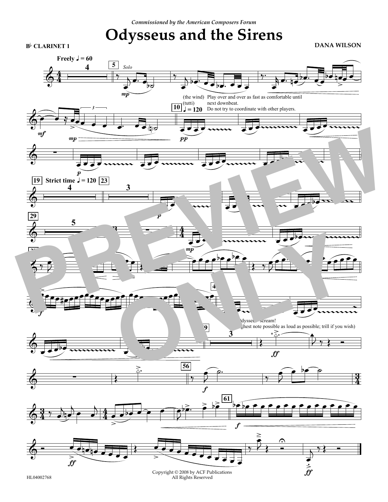 Dana Wilson Odysseus and the Sirens - Bb Clarinet 1 sheet music notes and chords arranged for Concert Band