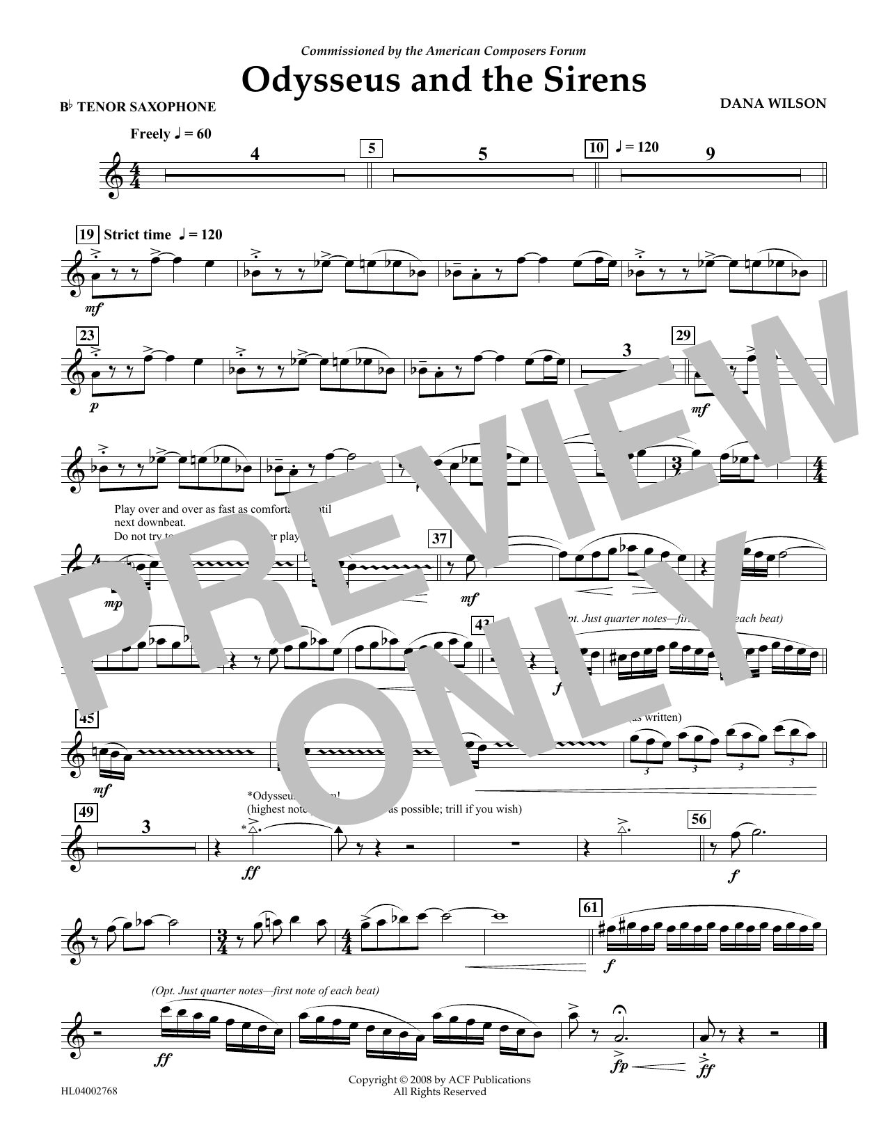Learn to play Dana Wilson Odysseus and the Sirens - Bb Tenor Saxophone sheet music for Concert Band in minutes. Price: 5.9900$ Dana Wilson Odysseus and the Sirens - Bb Tenor Saxophone sheet music notes and chords arranged for Concert Band