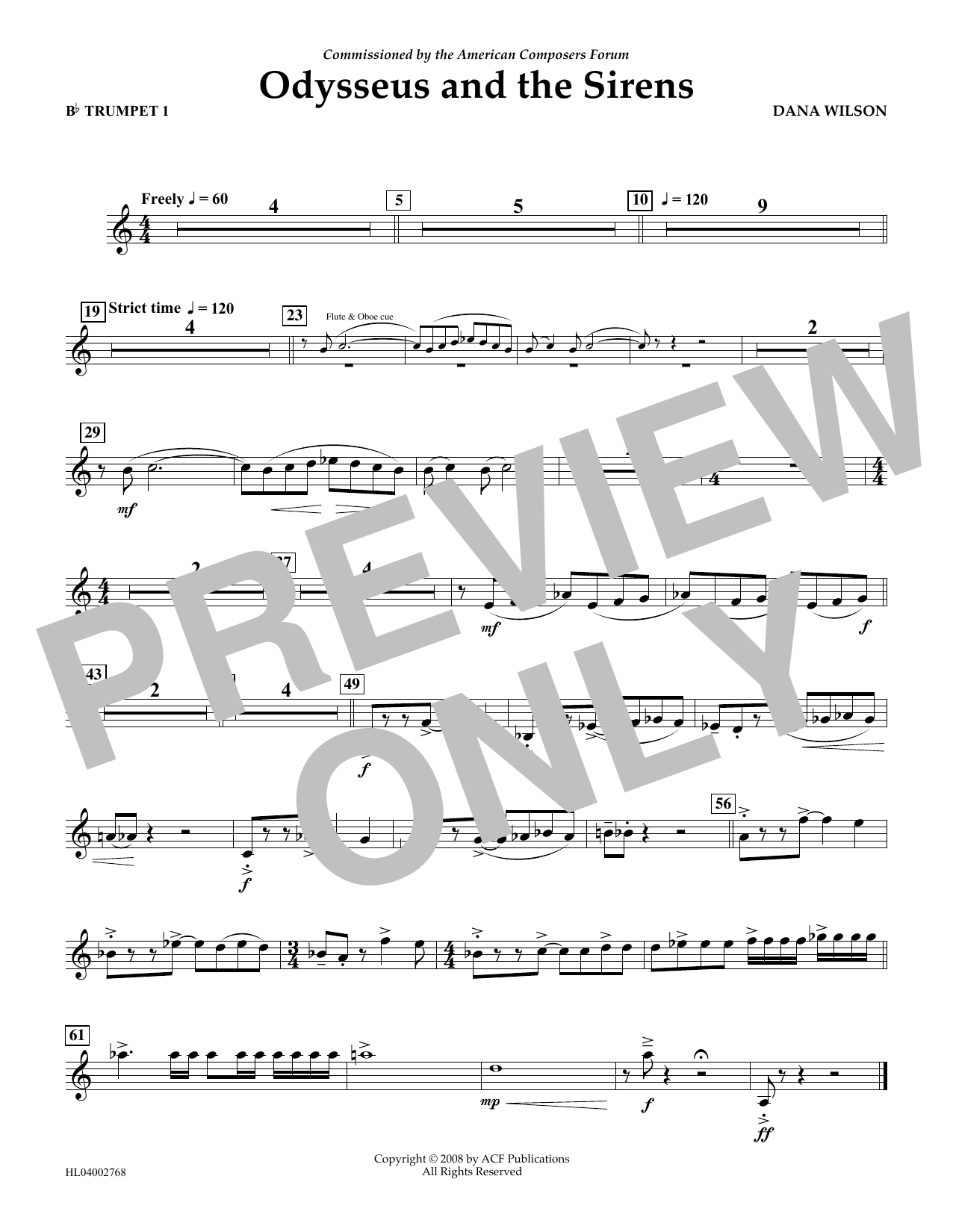 Dana Wilson Odysseus and the Sirens - Bb Trumpet 1 sheet music notes and chords arranged for Concert Band