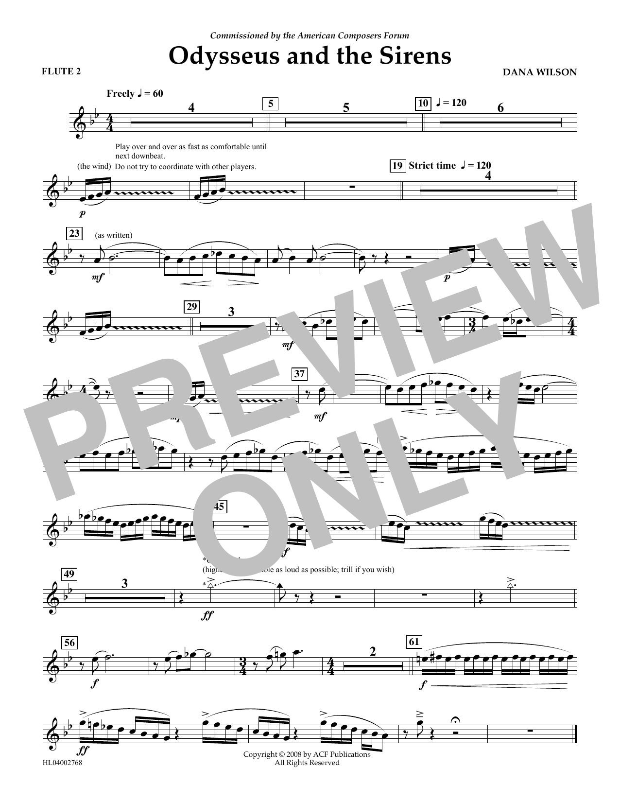 Learn to play Dana Wilson Odysseus and the Sirens - Flute 2 sheet music for Concert Band in minutes. Price: 5.9900$ Dana Wilson Odysseus and the Sirens - Flute 2 sheet music notes and chords arranged for Concert Band
