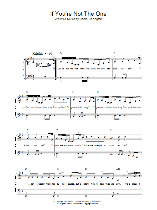 Daniel Bedingfield If You're Not The One sheet music notes and chords. Download Printable PDF.