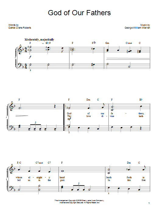 Daniel Crane Roberts God Of Our Fathers sheet music notes and chords. Download Printable PDF.