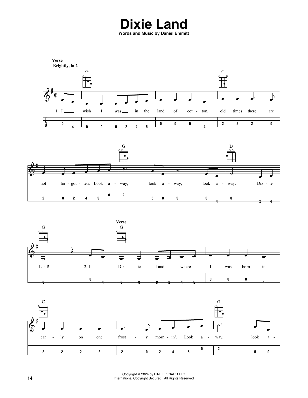 Daniel Emmitt Dixie Land sheet music notes and chords. Download Printable PDF.