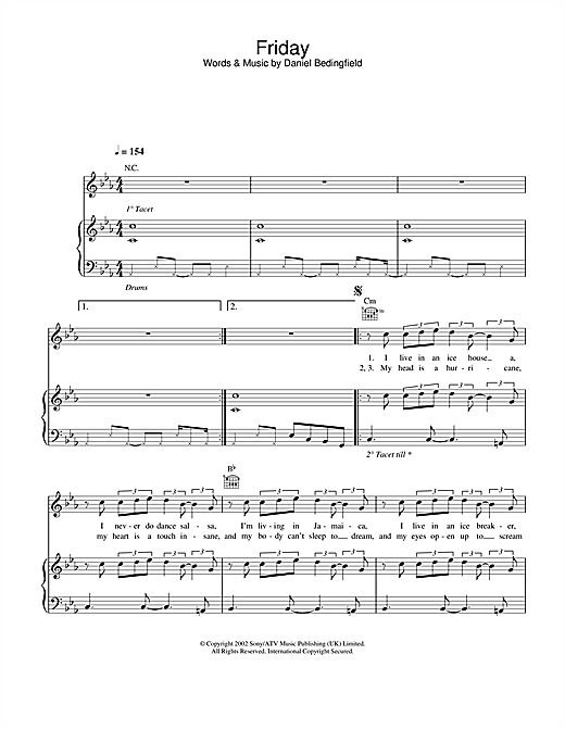 Learn to play Daniel Bedingfield Friday sheet music for Piano, Vocal & Guitar (Right-Hand Melody) in minutes. Daniel Bedingfield Friday sheet music notes and chords. Download Printable PDF.