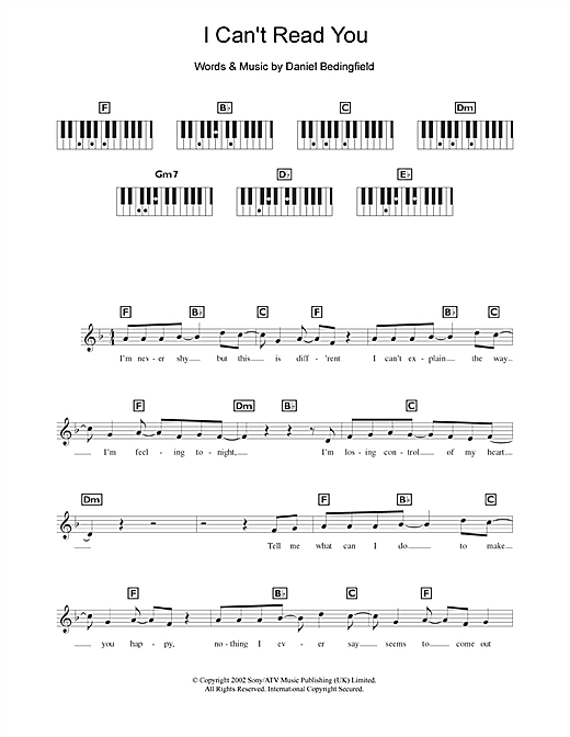 Daniel Bedingfield I Can't Read You sheet music notes and chords. Download Printable PDF.
