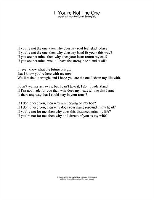 Learn to play Daniel Bedingfield If You're Not The One sheet music for Guitar Chords/Lyrics in minutes. Daniel Bedingfield If You're Not The One sheet music notes and chords. Download Printable PDF.