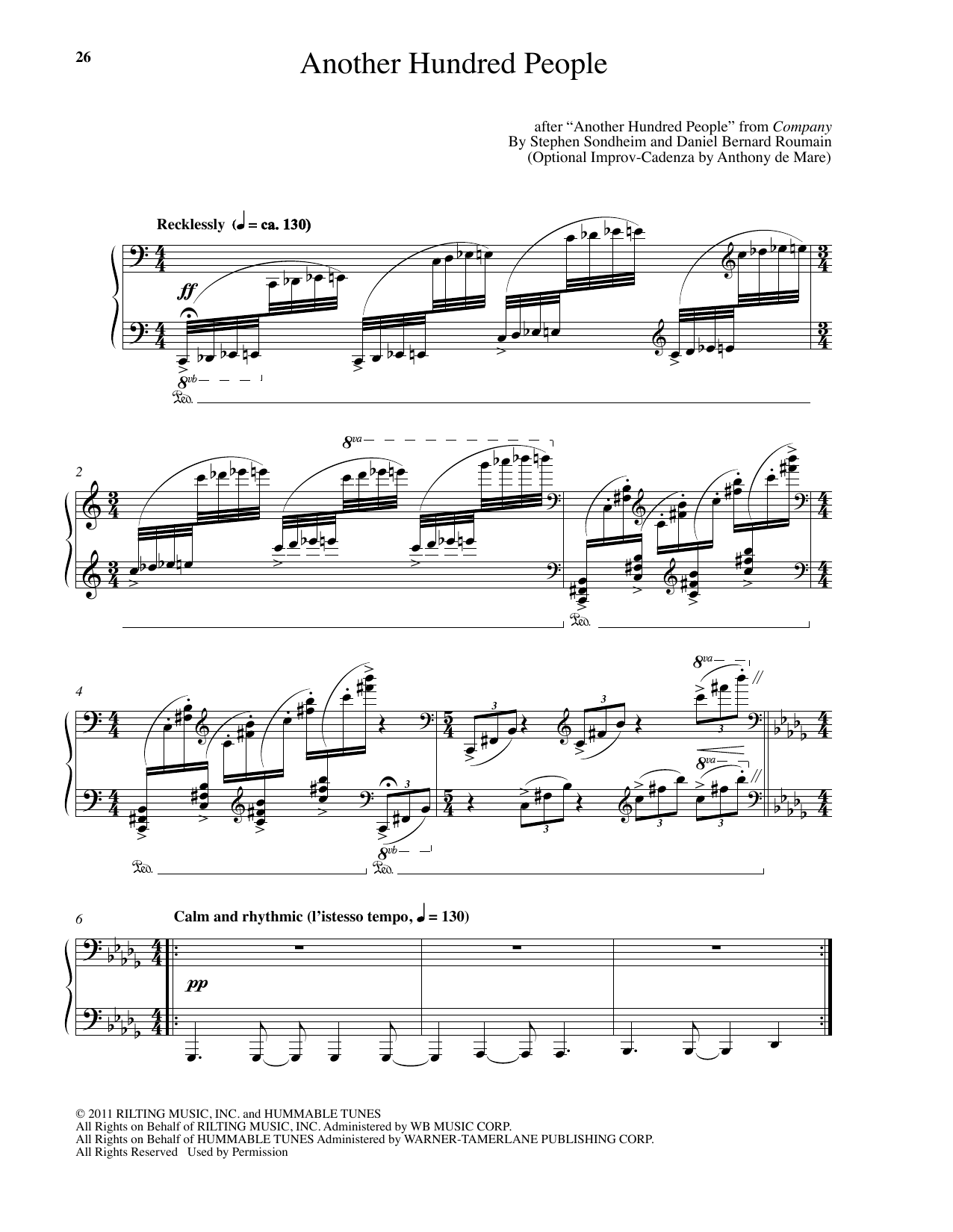 Daniel Bernard Roumain "Another Hundred People" Sheet Music for Piano