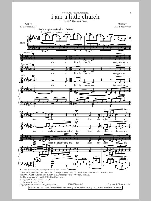 Learn to play Daniel Brewbaker I Am A Little Church sheet music for SSA Choir in minutes. Price: 3.9900$ Daniel Brewbaker I Am A Little Church sheet music notes and chords arranged for SSA Choir