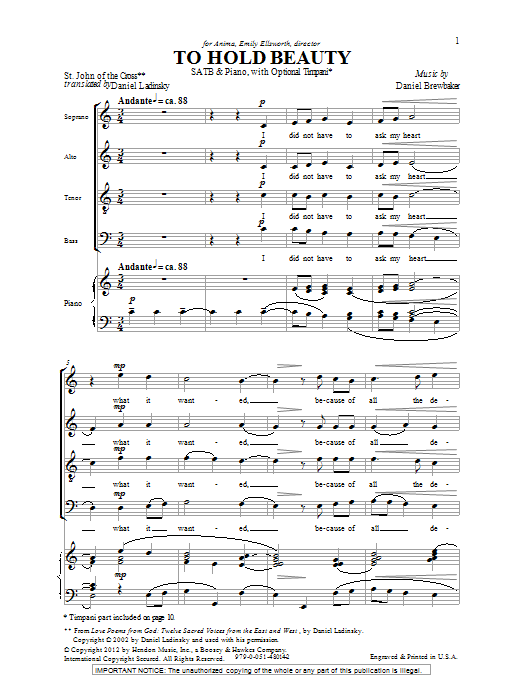 Daniel Brewbaker To Hold Beauty sheet music notes and chords. Download Printable PDF.