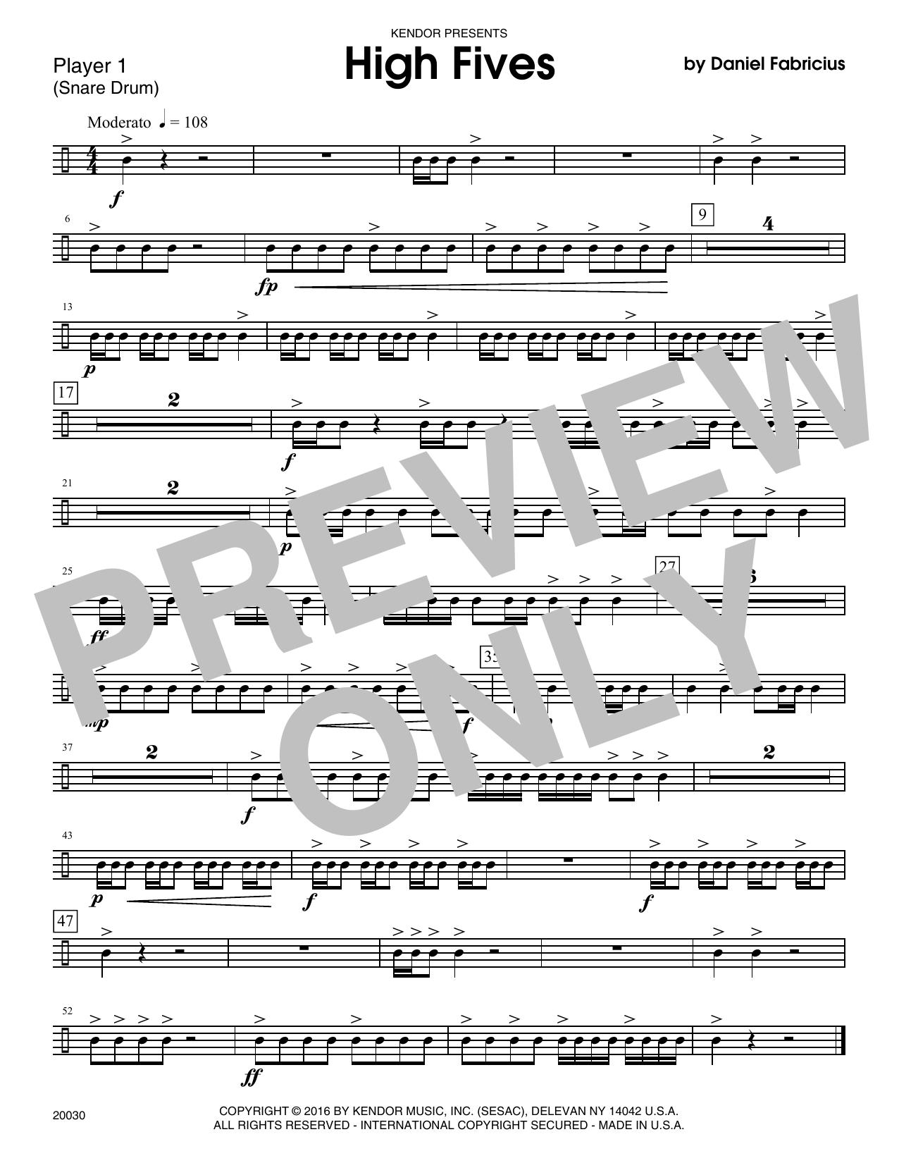 Learn to play Daniel Fabricius High Fives - Percussion 1 sheet music for Percussion Ensemble in minutes. Price: 7.8900$ Daniel Fabricius High Fives - Percussion 1 sheet music notes and chords. Download Printable PDF.