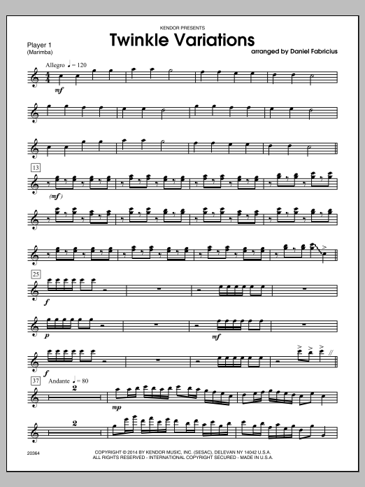 Daniel Fabricius Twinkle Variations - Marimba sheet music notes and chords. Download Printable PDF.