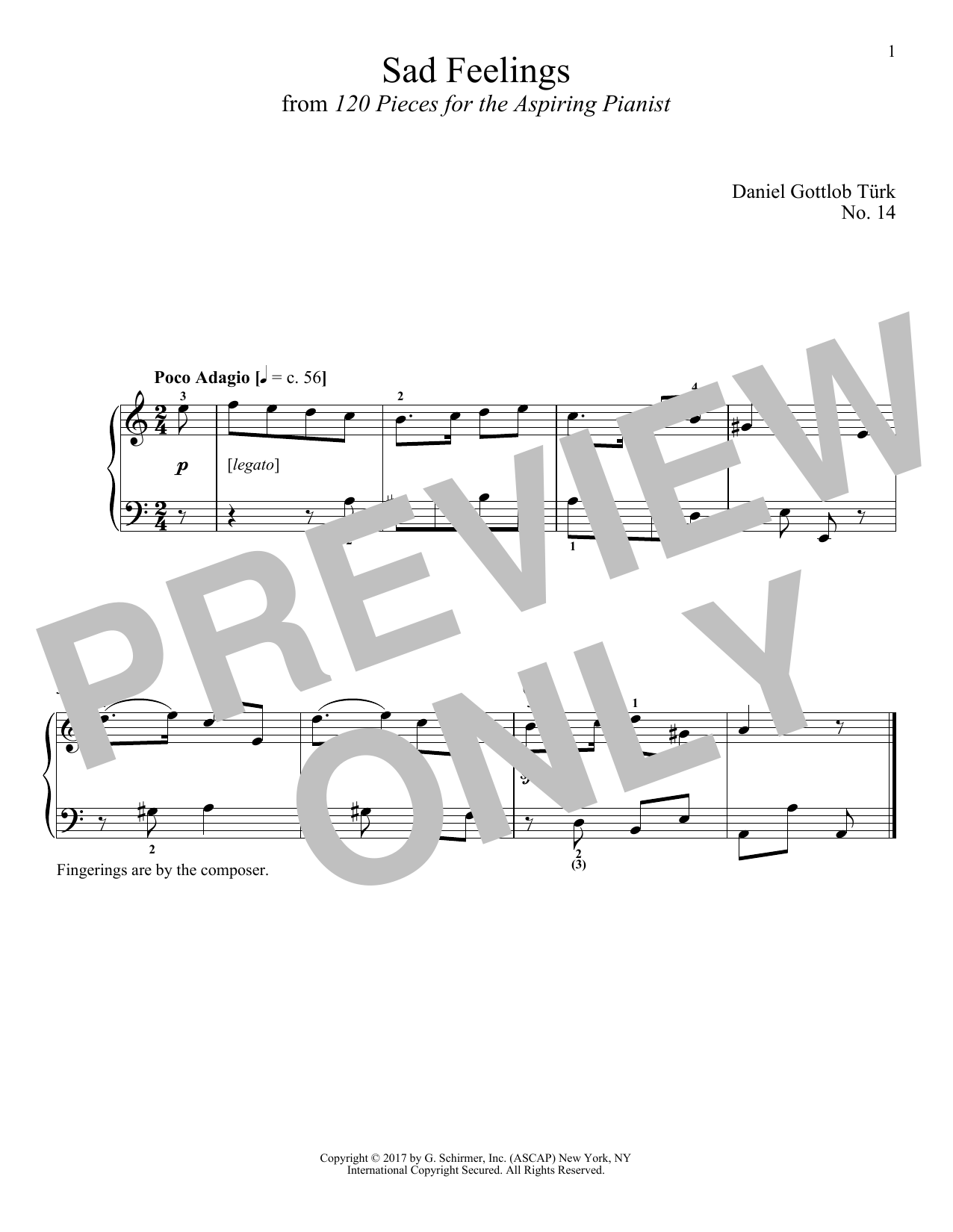 Daniel Gottlob Turk Sad Feelings sheet music notes and chords. Download Printable PDF.