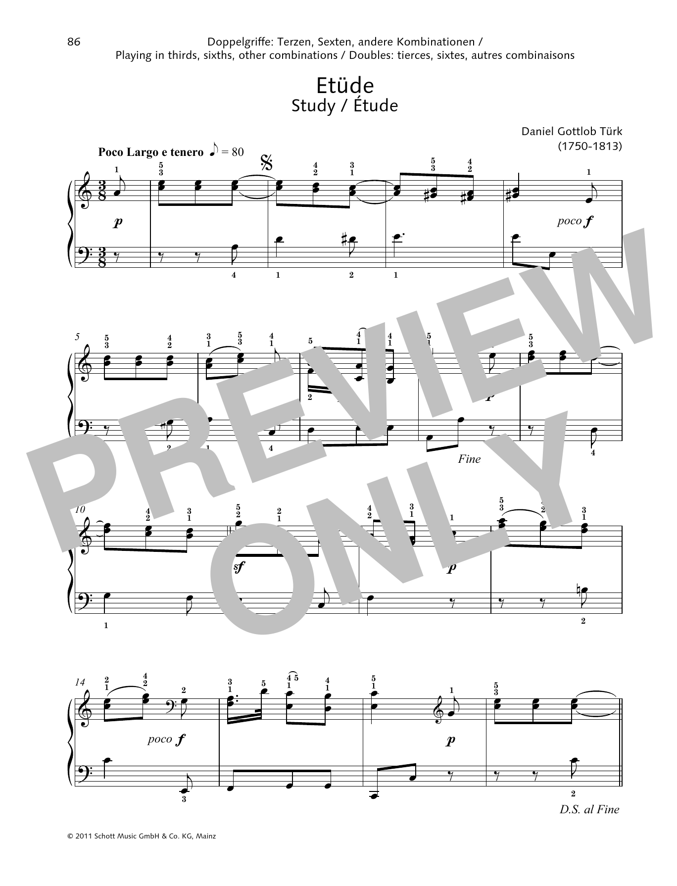 Daniel Gottlob Turk Study sheet music notes and chords arranged for Piano Solo