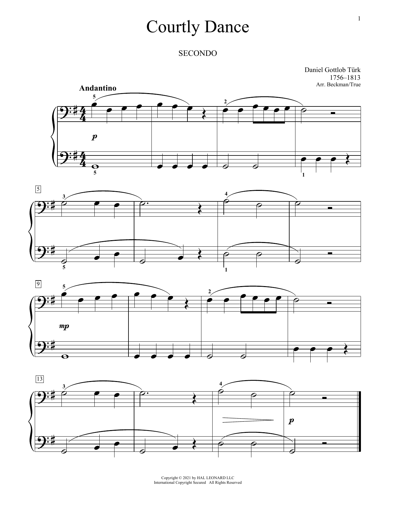 Daniel Gottlob Turk Courtly Dance sheet music notes and chords. Download Printable PDF.