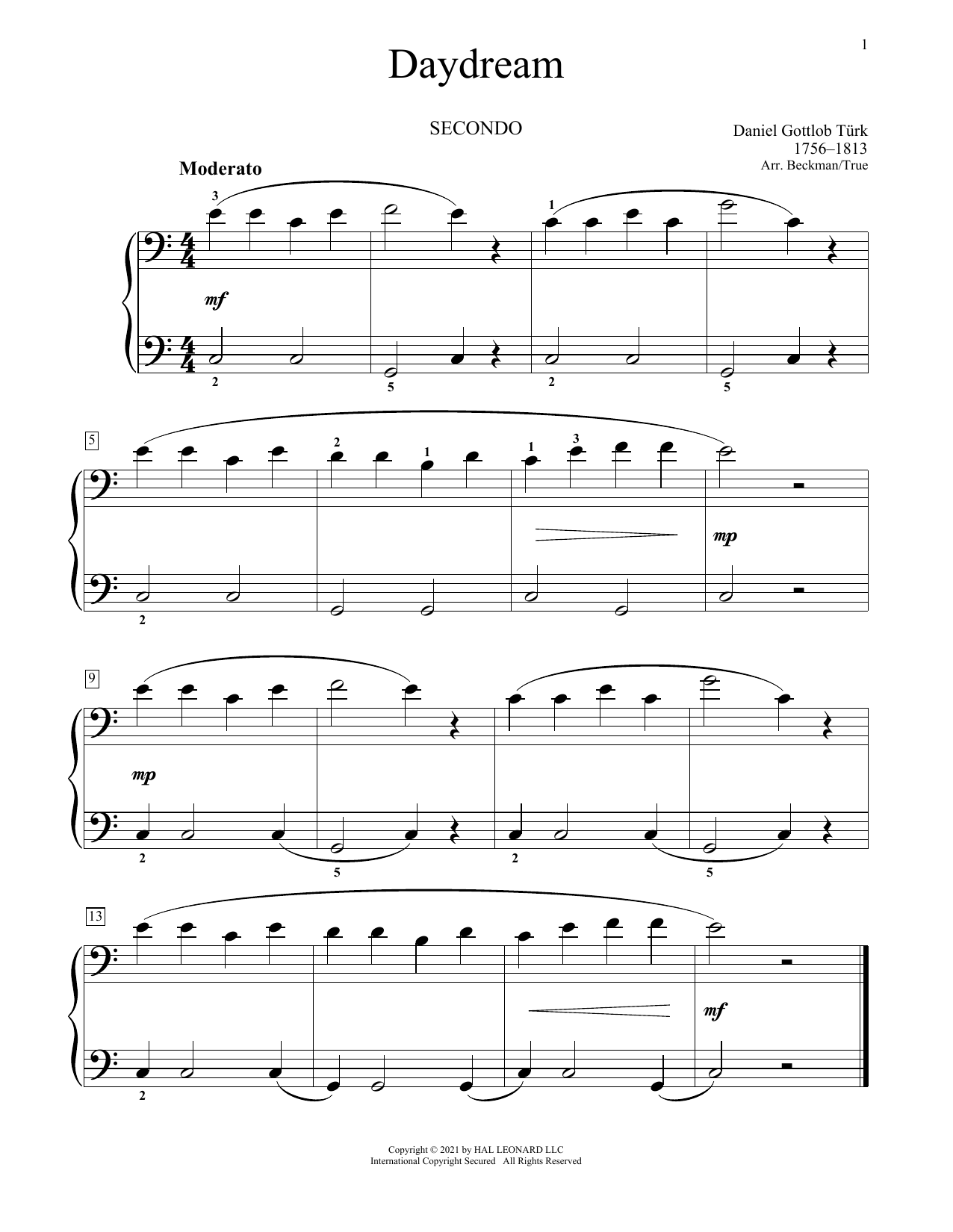 Daniel Gottlob Turk Daydream sheet music notes and chords. Download Printable PDF.