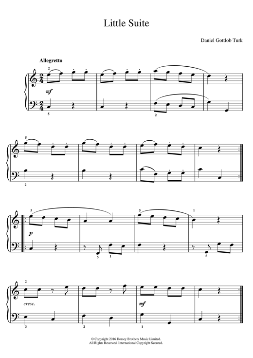 Learn to play Daniel Gottlob Turk Little Suite sheet music for Easy Piano in minutes. Daniel Gottlob Turk Little Suite sheet music notes and chords