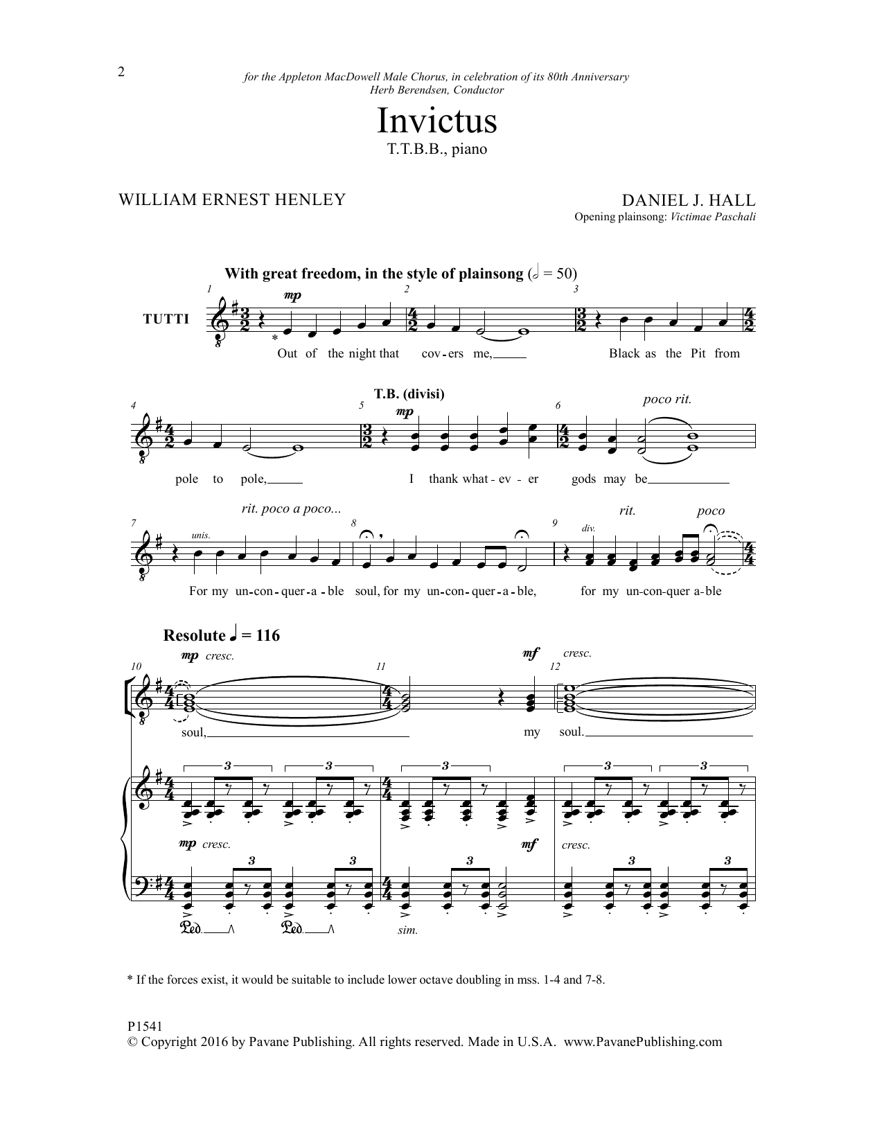 Daniel J. Hall Invictus sheet music notes and chords. Download Printable PDF.