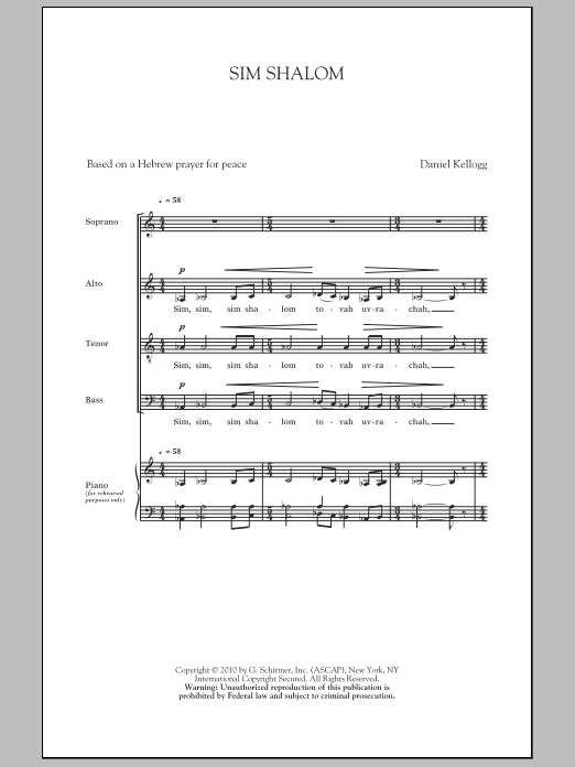 Daniel Kellogg Sim Shalom sheet music notes and chords. Download Printable PDF.