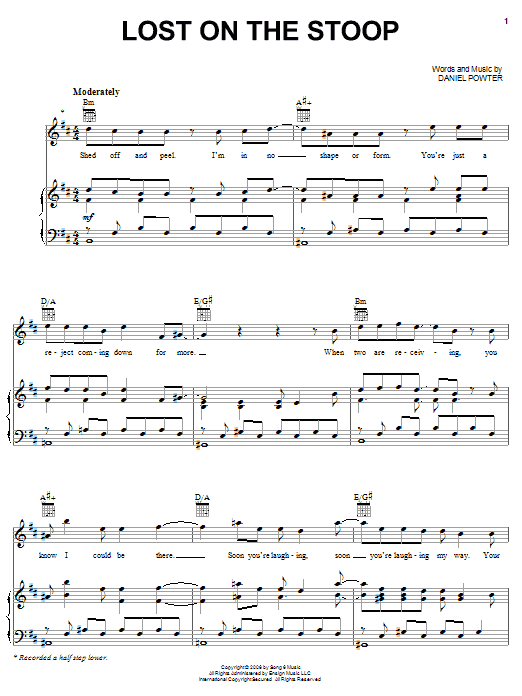 Daniel Powter Lost On The Stoop sheet music notes and chords. Download Printable PDF.