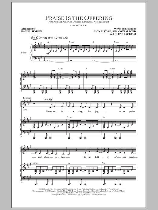 Learn to play Daniel Semsen Praise Is The Offering sheet music for SATB Choir in minutes. Price: 3.9900$ Daniel Semsen Praise Is The Offering sheet music notes and chords arranged for SATB Choir