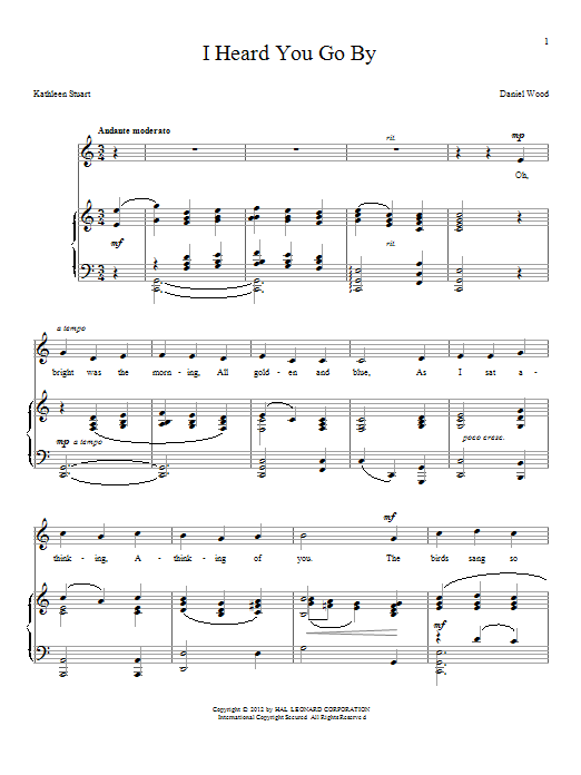 Learn to play Daniel Wood I Heard You Go By sheet music for Piano & Vocal in minutes. Daniel Wood I Heard You Go By sheet music notes and chords. Download Printable PDF.