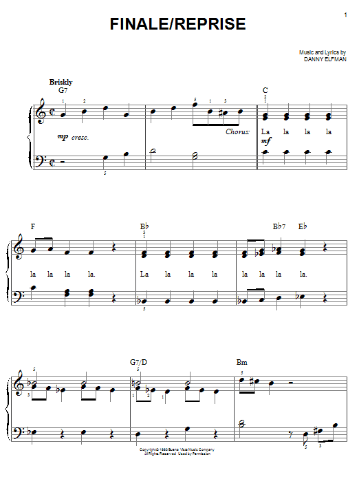 Danny Elfman Finale/Reprise (from The Nightmare Before Christmas) sheet music notes and chords arranged for Easy Piano