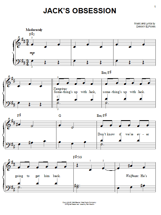 Danny Elfman Jack's Obsession (from The Nightmare Before Christmas) sheet music notes and chords. Download Printable PDF.