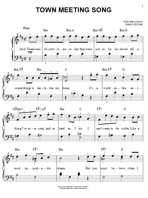 Danny Elfman Town Meeting Song (from The Nightmare Before Christmas) sheet music notes and chords. Download Printable PDF.