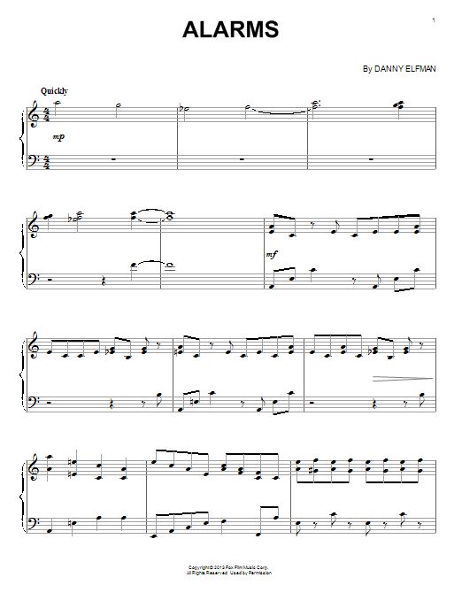 Danny Elfman Alarms sheet music notes and chords. Download Printable PDF.