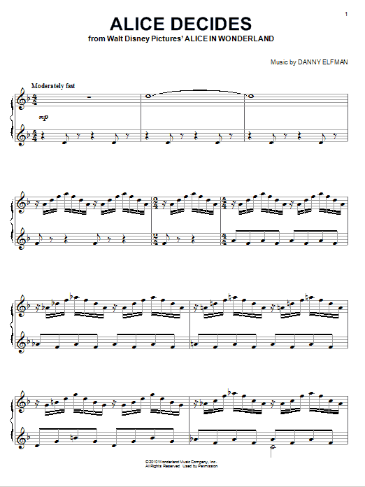 Danny Elfman Alice Decides sheet music notes and chords. Download Printable PDF.