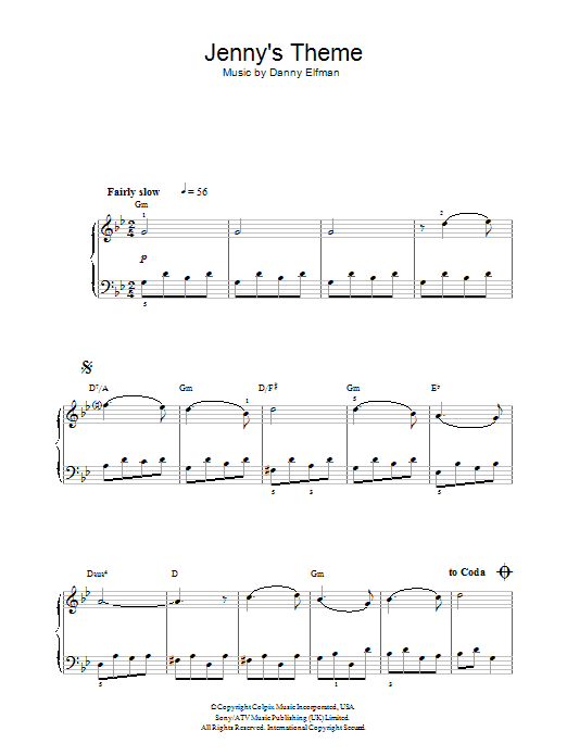 Danny Elfman Jenny's Theme (from Big Fish) sheet music notes and chords. Download Printable PDF.