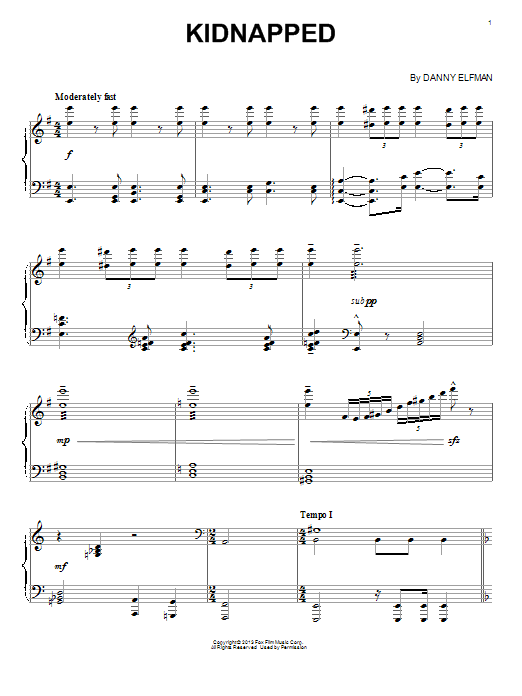 Danny Elfman Kidnapped sheet music notes and chords. Download Printable PDF.