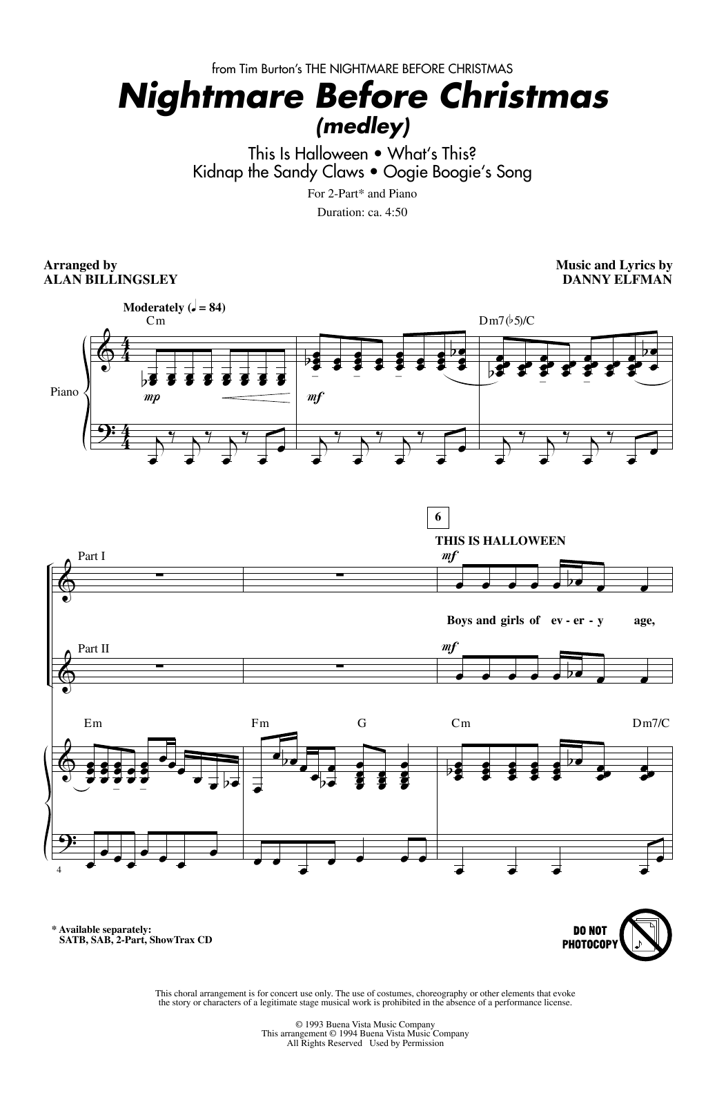 Alan Billingsley Nightmare Before Christmas (Medley) sheet music notes and chords. Download Printable PDF.