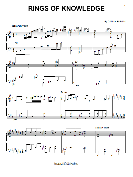 Danny Elfman Rings Of Knowledge sheet music notes and chords. Download Printable PDF.