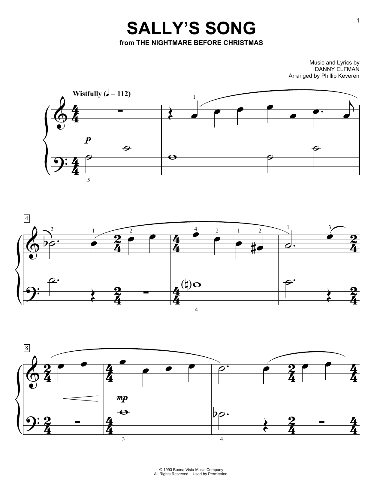 Learn to play Danny Elfman Sally's Song (from The Nightmare Before Christmas) (arr. Phillip Keveren) sheet music for Big Note Piano in minutes. Danny Elfman Sally's Song (from The Nightmare Before Christmas) (arr. Phillip Keveren) sheet music notes and chords. Download Printable PDF.