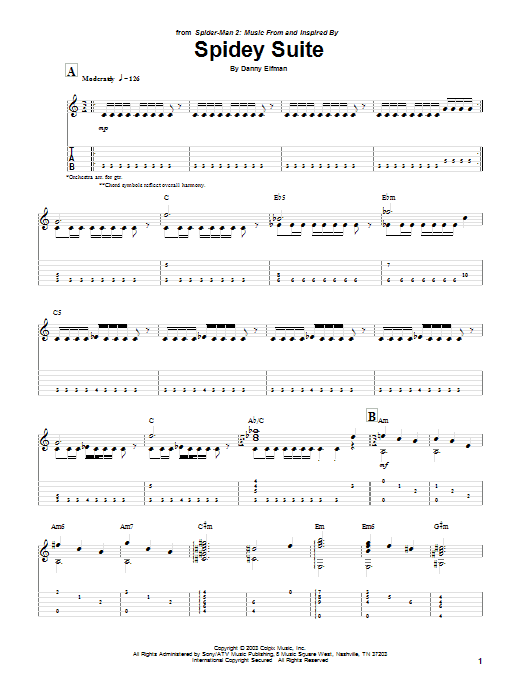 Danny Elfman Spidey Suite sheet music notes and chords. Download Printable PDF.