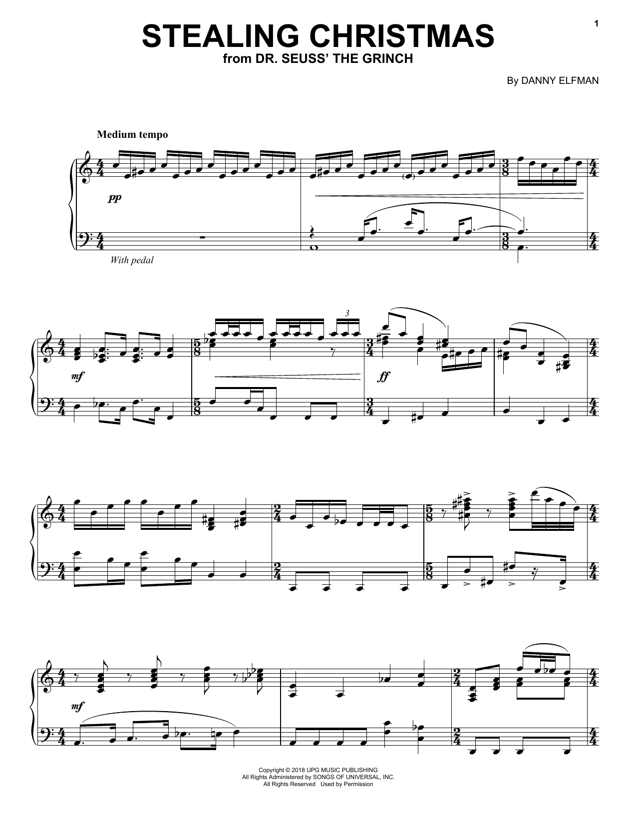 Learn to play Danny Elfman Stealing Christmas (from The Grinch) sheet music for Piano Solo in minutes. Price: 6.9900$ Danny Elfman Stealing Christmas (from The Grinch) sheet music notes and chords arranged for Piano Solo