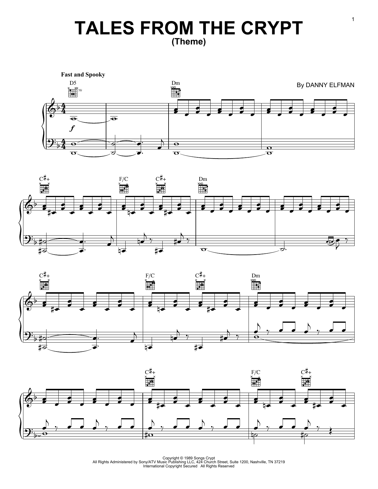 Learn to play Danny Elfman Tales From The Crypt Theme sheet music for Piano Solo in minutes. Danny Elfman Tales From The Crypt Theme sheet music notes and chords. Download Printable PDF.