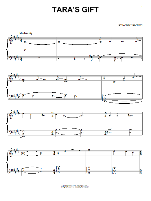 Danny Elfman Tara's Gift sheet music notes and chords. Download Printable PDF.