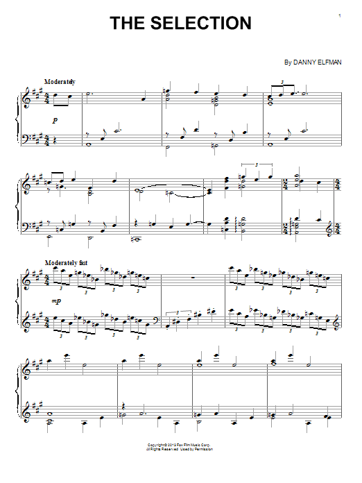 Danny Elfman The Selection sheet music notes and chords. Download Printable PDF.