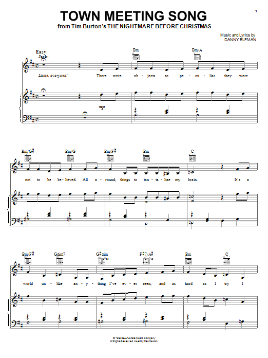 Danny Elfman Town Meeting Song From The Nightmare Before Christmas Sheet Music Pdf Notes Chords Children Score Big Note Piano Download Printable Sku 98934