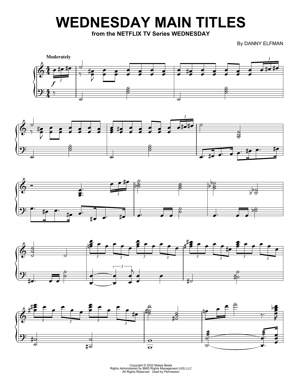 Danny Elfman Wednesday Main Titles sheet music notes and chords. Download Printable PDF.