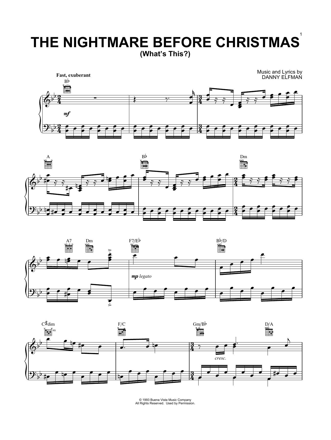 Danny Elfman What S This From The Nightmare Before Christmas Sheet Music Pdf Notes Chords Disney Score Piano Vocal Guitar Right Hand Melody Download Printable Sku 56516
