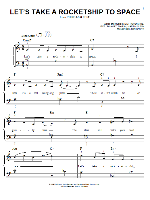 Learn to play Danny Jacob Let's Take A Rocketship To Space sheet music for Easy Piano in minutes. Price: 6.9900$ Danny Jacob Let's Take A Rocketship To Space sheet music notes and chords arranged for Easy Piano